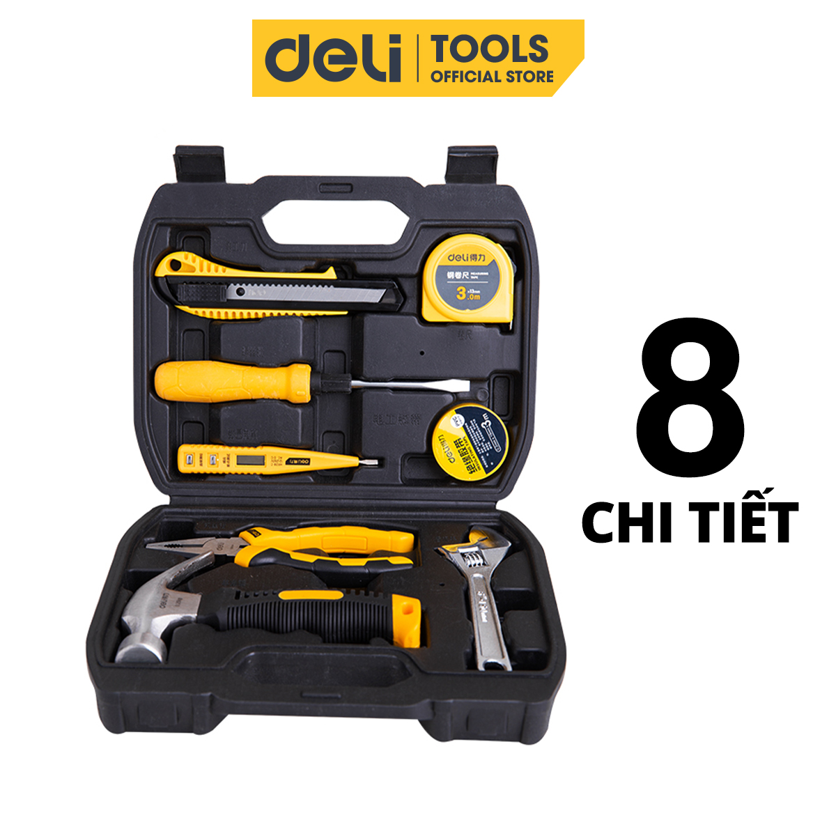 Bộ Dụng Cụ Deli Cơ Bản 8 Chi Tiết - Thiết Kế Hiện Đại, Phù Hợp Sửa Chữa Trong Gia Đình - DL5970