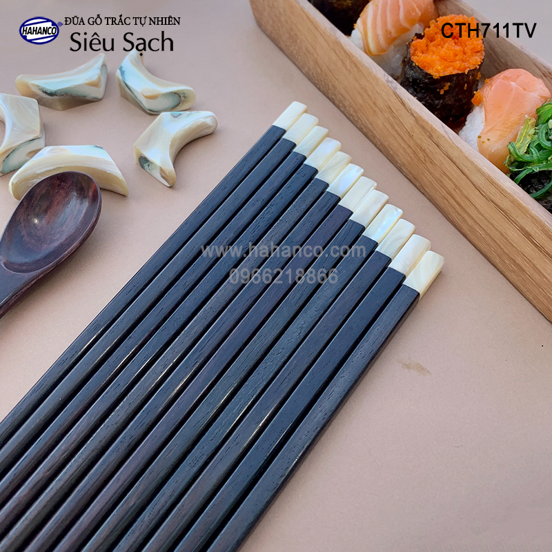 Đũa gỗ trắc vuông đầu ốc biển New Zealand Hàng VIP - đũa gỗ tự nhiên siêu sạch - an toàn cho sức khỏe - CTH711TV - Chopstick of HAHANCO