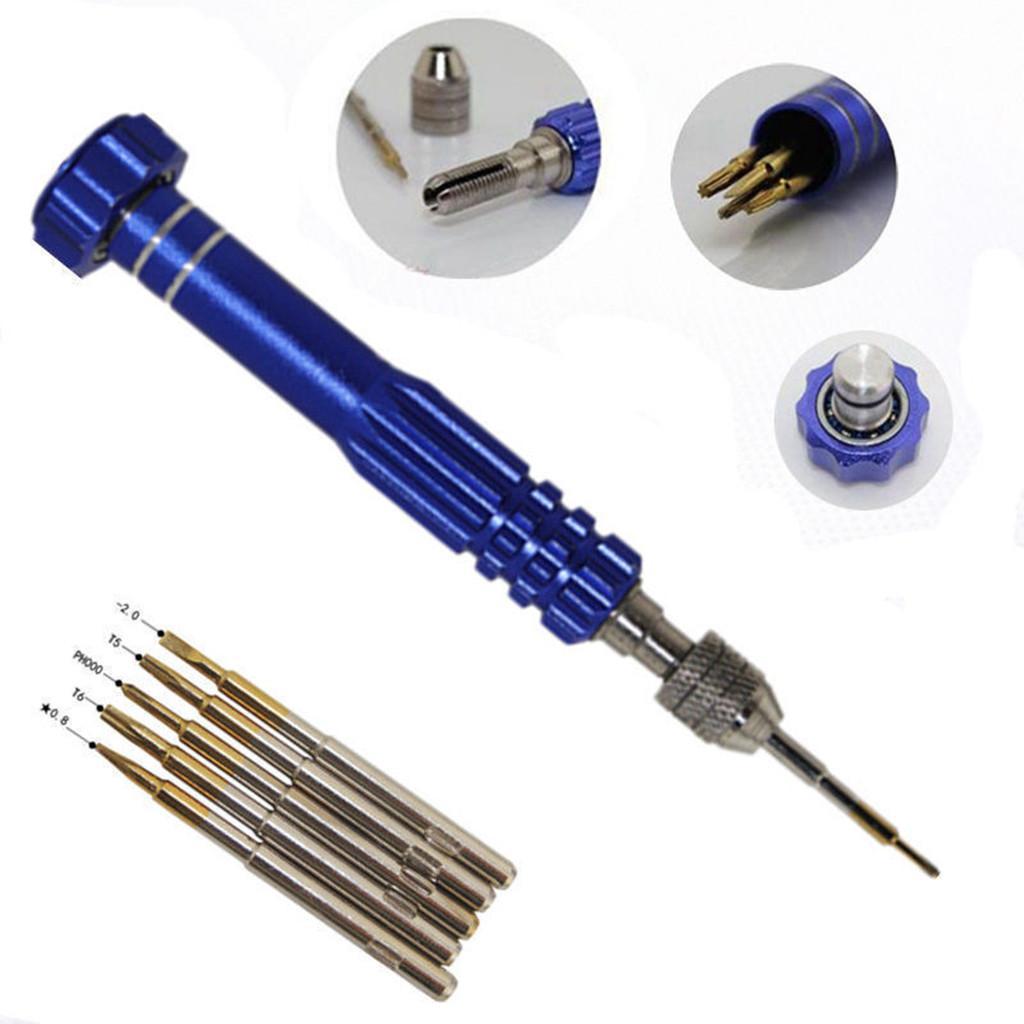 5 In 1 Aluminium Magnetic Phone Repair Opening Tool Screwdriver Set Blue