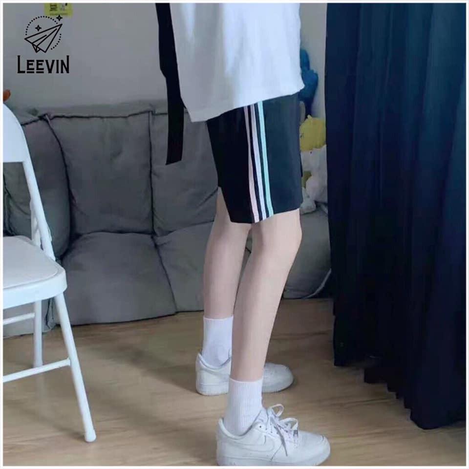 Quần Short Đùi 3 Sọc RAINBOW PEONYB Unisex ống rộng cạp chun trơn màu ĐEN | TRẮNG | XANH