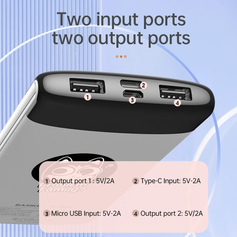 Sạc dự phòng 10000mAh BASIKE sạc nhanh mô hình động vật hoạt hình Màn hình kỹ thuật số LED-Hàng chính hãng