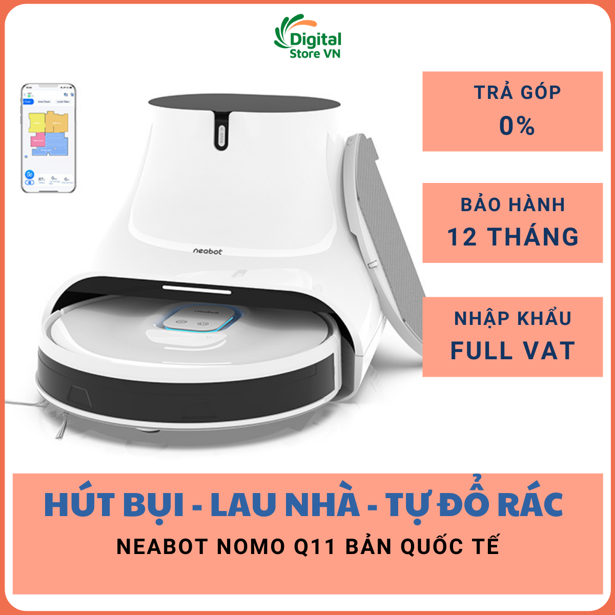 Robot tự đổ rác hút bụi lau nhà Neabot Nomo Q11 bản quốc tế - Hàng chính hãng 2022