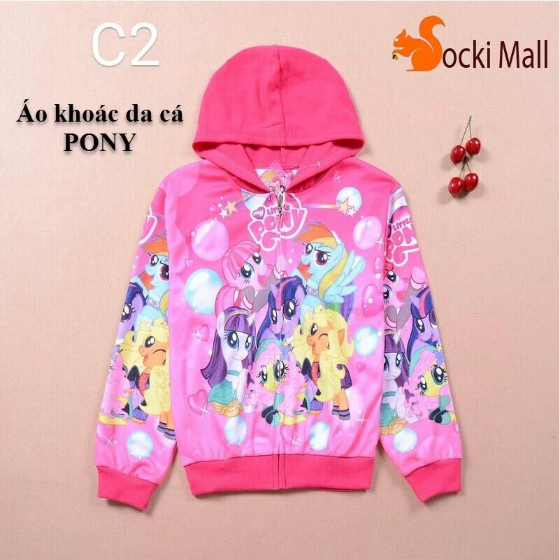Áo khoác có nón, chất da cá mặc ấm cho bé gái, in 3D PONY
