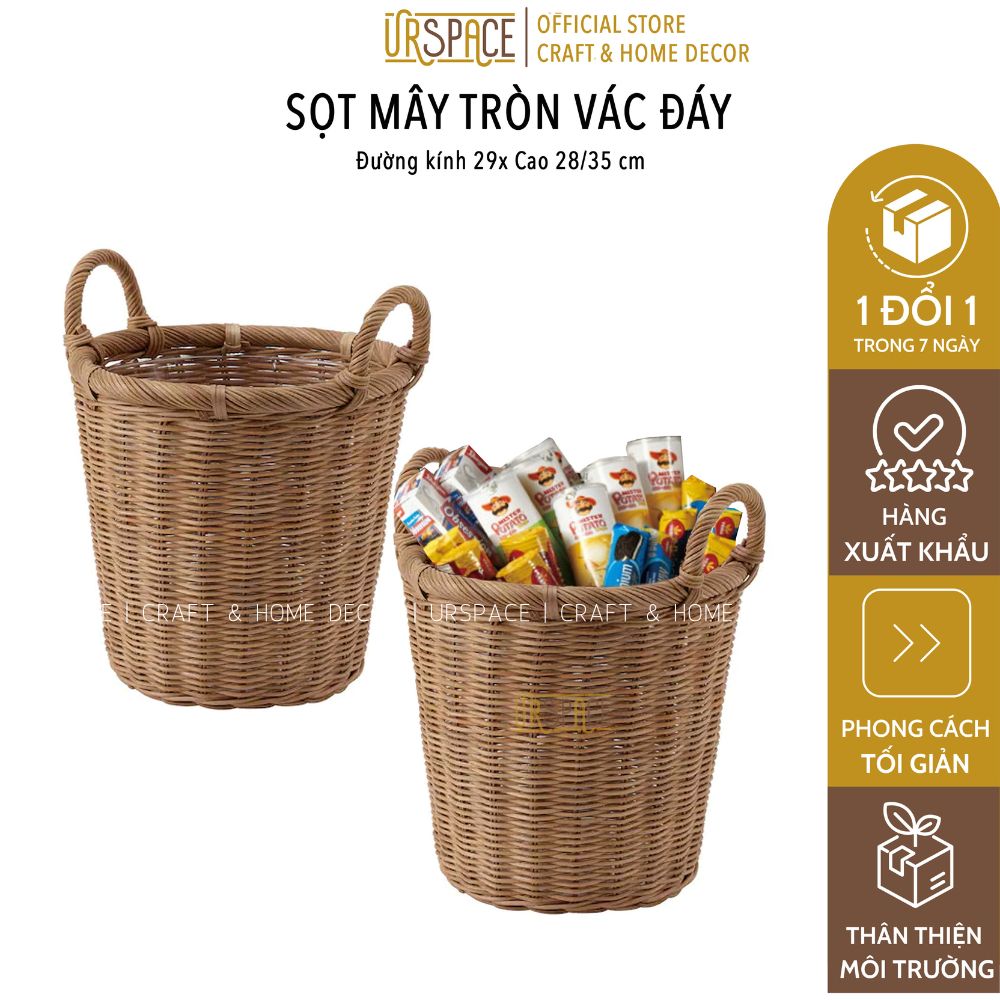 Sọt mây tròn URSPACE trồng cây, đựng đồ, sắp xếp không gian, trang trí decor có quai cầm