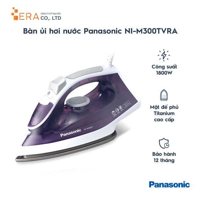 Bàn ủi hơi nước Panasonic NI-M300TVRA - Mặt bàn ủi Titan chống dính - Chống đóng cặn - Tự ngắt khi đến nhiệt độ đã chọn - Hàng Chính Hãng - Tím