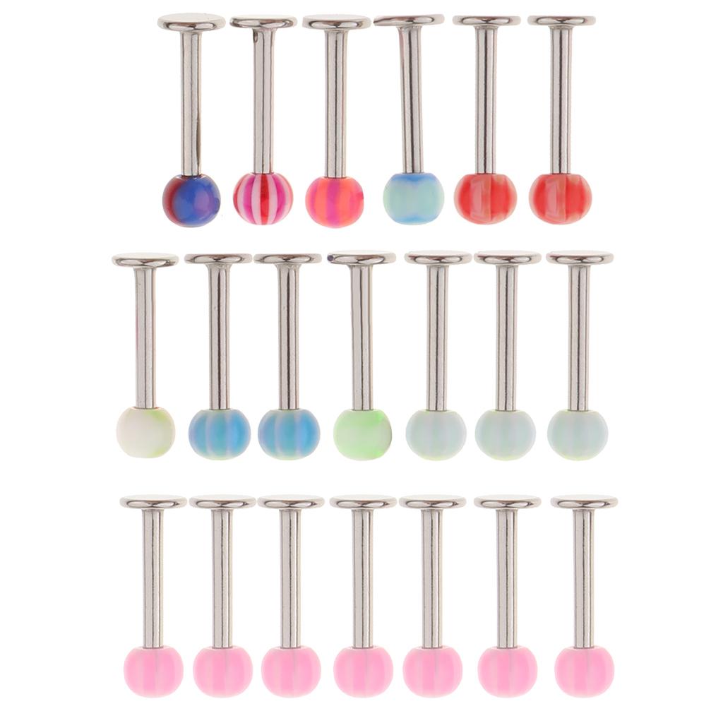 20pcs Stainless Steel 18g Labret Stud Nose Lip Rings Set Piercing Jewelry