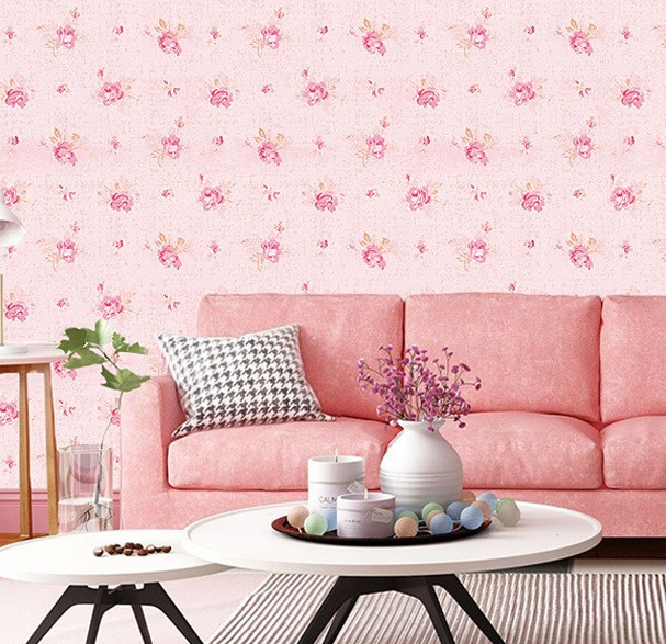 Combo 10 mét giấy dán tường, decal dán tường trang trí nhà cửa ĐÓA HỒNG NHỎ NỀN HỒNG khổ 45cm