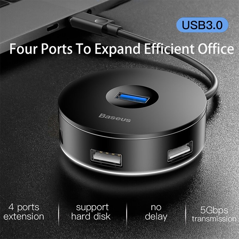 Hình ảnh Bộ Chuyển Đổi Baseus Round Box HUB Adapter Type-C Hoặc USB3.0 To USB3.0*1 + USB2.0*3 - Hàng Chính Hãng