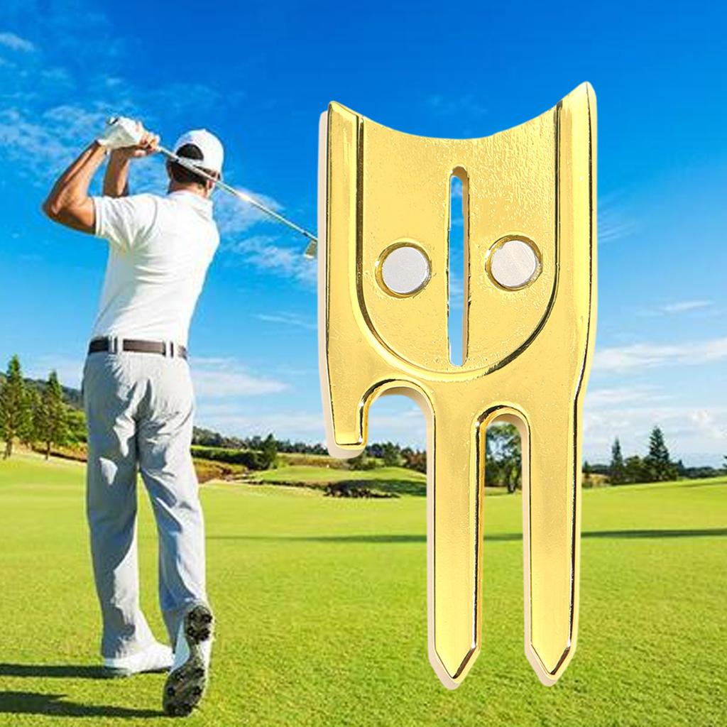Golf Divot Tool Ball Marker Bottle Opener Green Repair Fork Golden