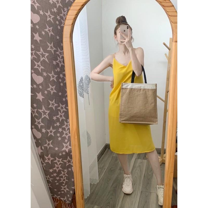 Đầm suông đan dây xẻ tà