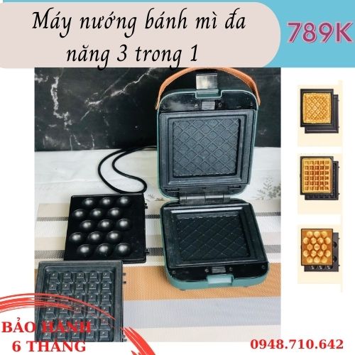 Máy nướng bánh mì đa năng 3 khuôn  làm bánh waffle, bánh sanwich và làm bánh tổ ong