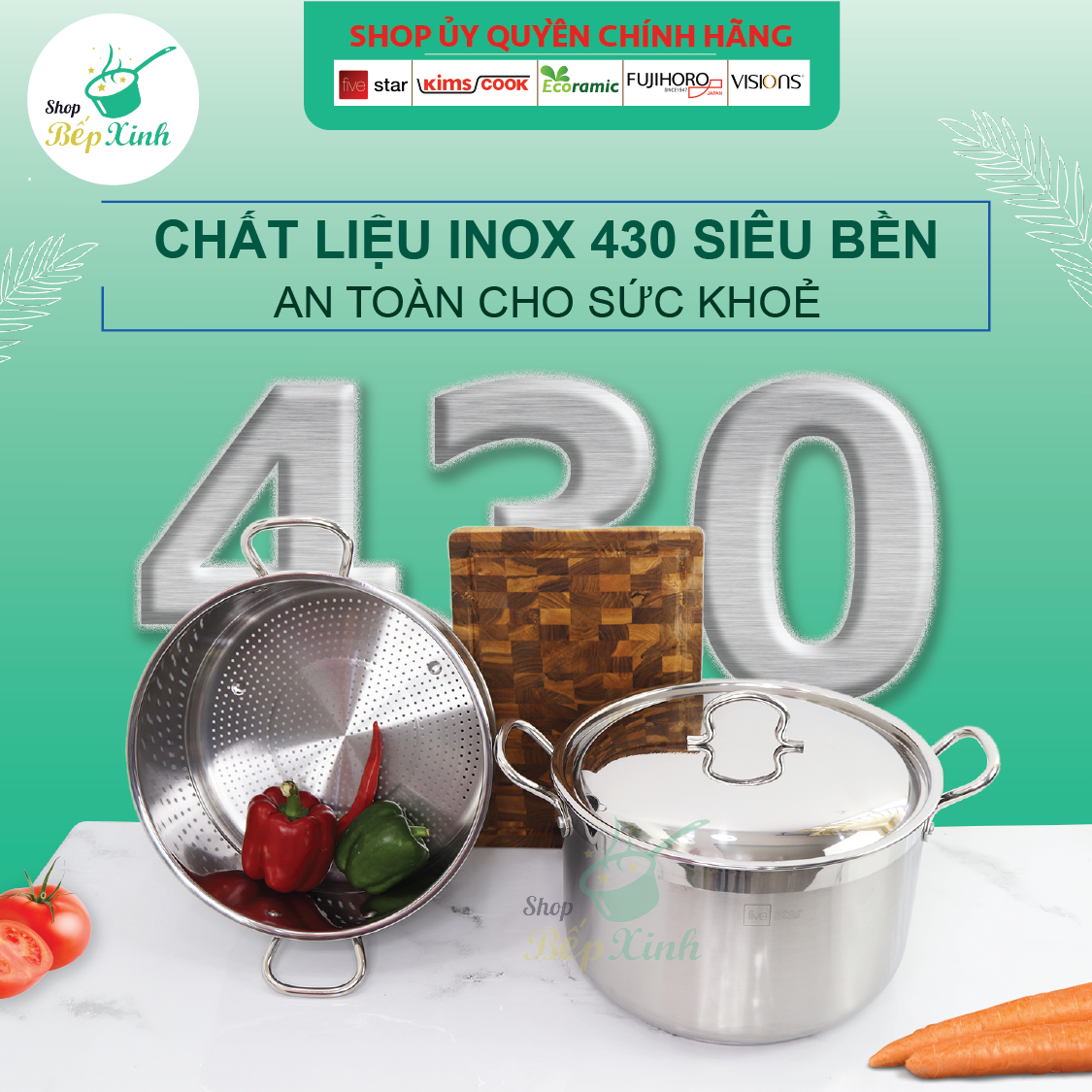 Bộ 2 Nồi Xửng 3 Đáy Nắp Inox Fivestar ST30-3D 30cm