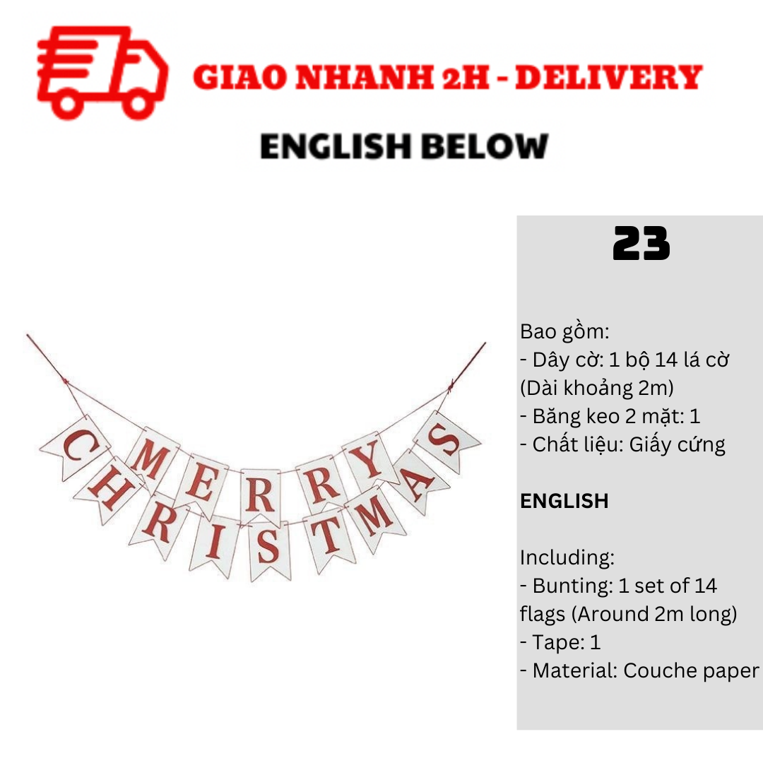 Bộ Dây Cờ Noel Trang Trí Tiệc Nhiều Mẫu - Merry Christmas Bunting DCXM10