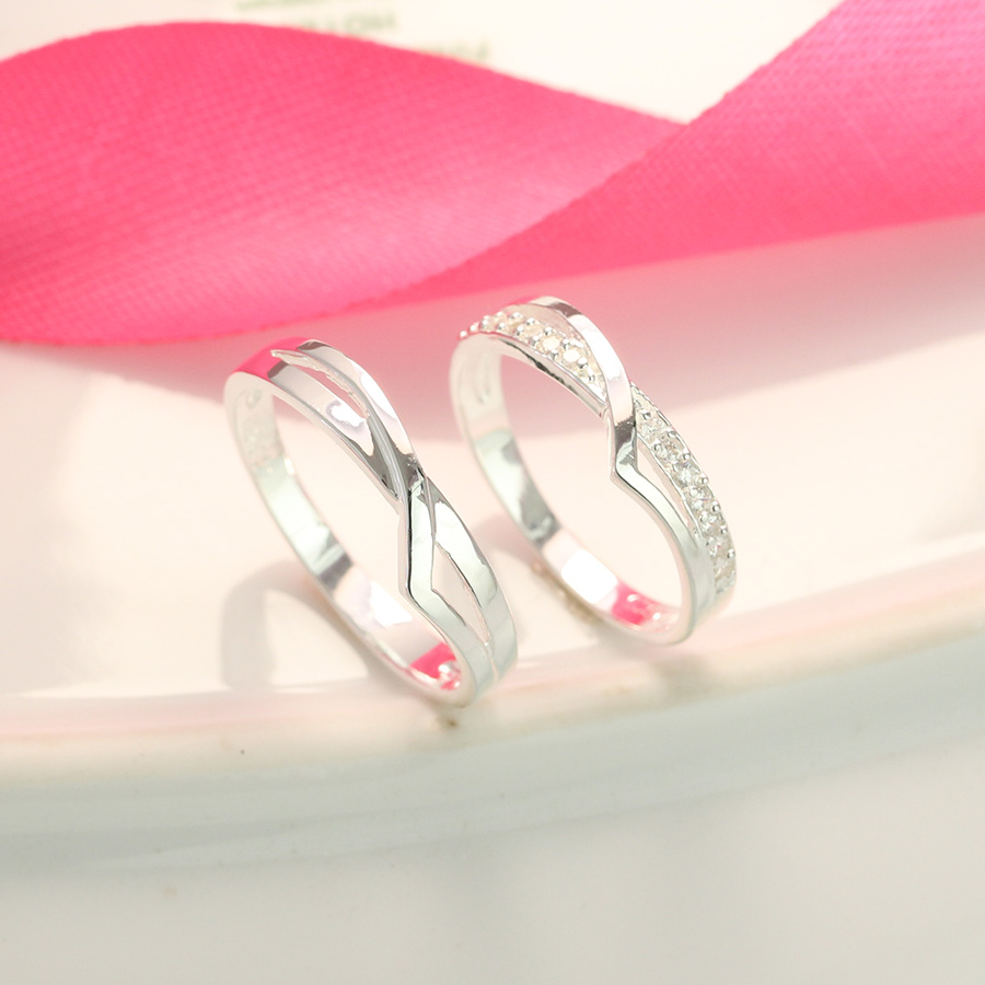 Nhẫn đôi bạc, nhẫn cặp bạc đính đá tinh tế ND0415 - 8