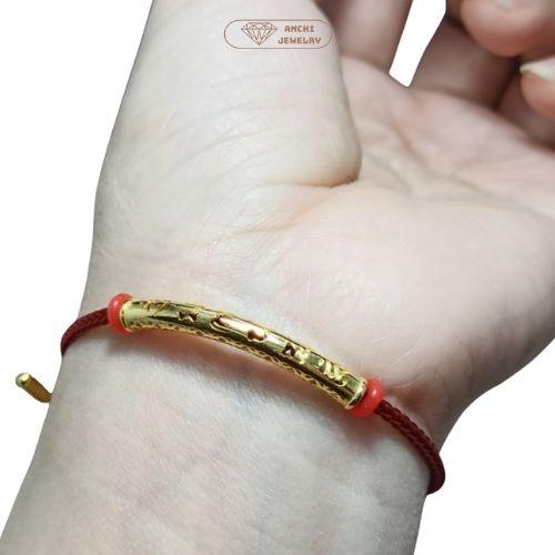 Vòng tay charm, dây cước đỏ xỏ vòng mix charm vàng, vòng tay may mắn