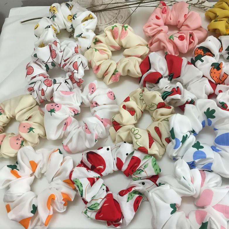 Dây cột tóc scrunchies hoa quả dâu, bơ, cà rốt, lê, chanh, cherry