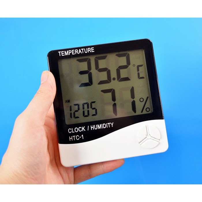 Đồng hồ đo nhiệt độ độ ẩm phòng ngủ, phòng khách không dây HTC1 (Tặng móc khóa 3 chức năng cao cấp)