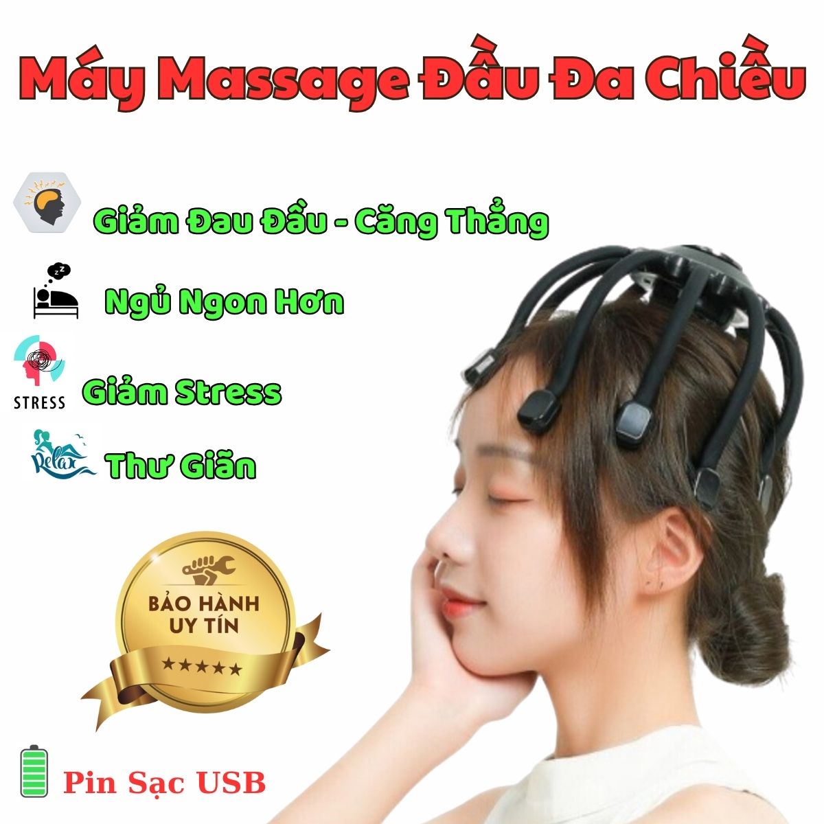 Máy Massage Đầu, Máy Mát Xa Đầu Giảm Đau Đầu, Căng Thẳng, Mệt Mỏi, Máy Mátxa Đầu Giúp Lưu Thông Máu, Máy Rung Đầu Thư Giãn &amp; Giảm Stress, Ngủ Ngon Giấc Hơn