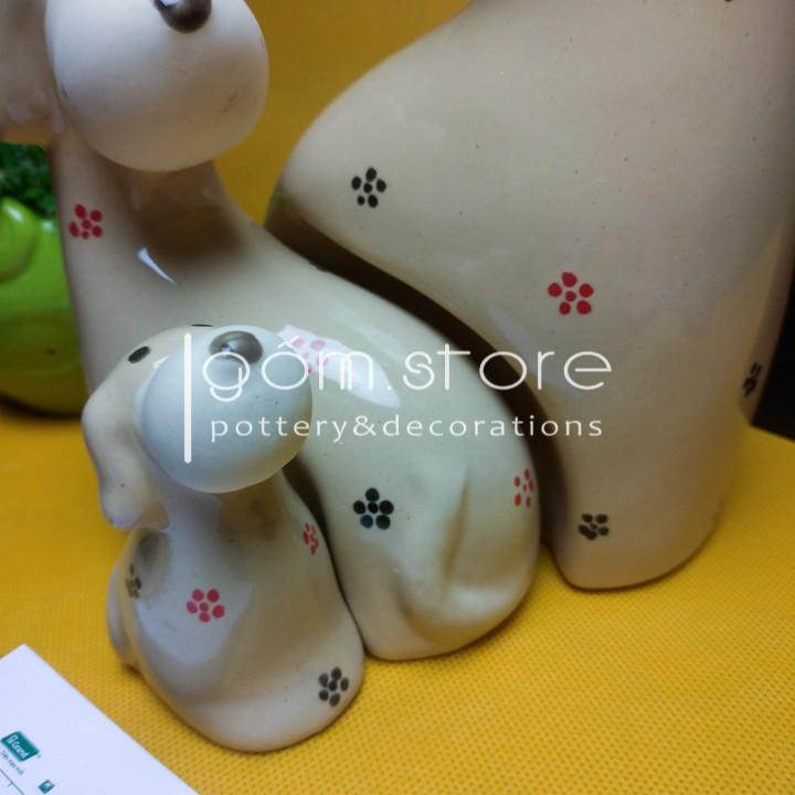 Gia đình nhà Chó đáng yêu gốm sứ Bát Tràng trang trí bàn làm v