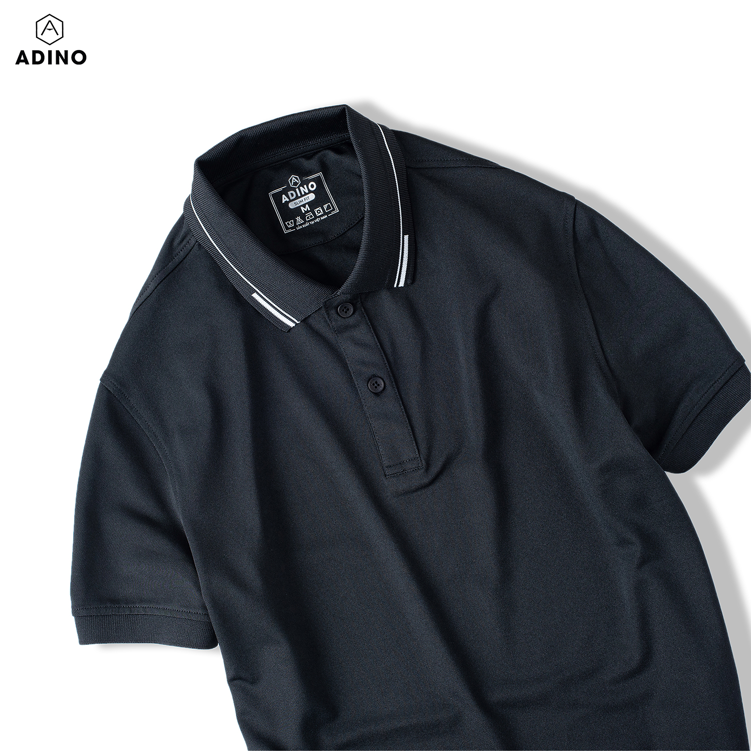 Áo polo nữ màu đen phối viền ADINO vải polyester cotton không bai xù dáng slimfit công sở hơi ôm trẻ trung APN05