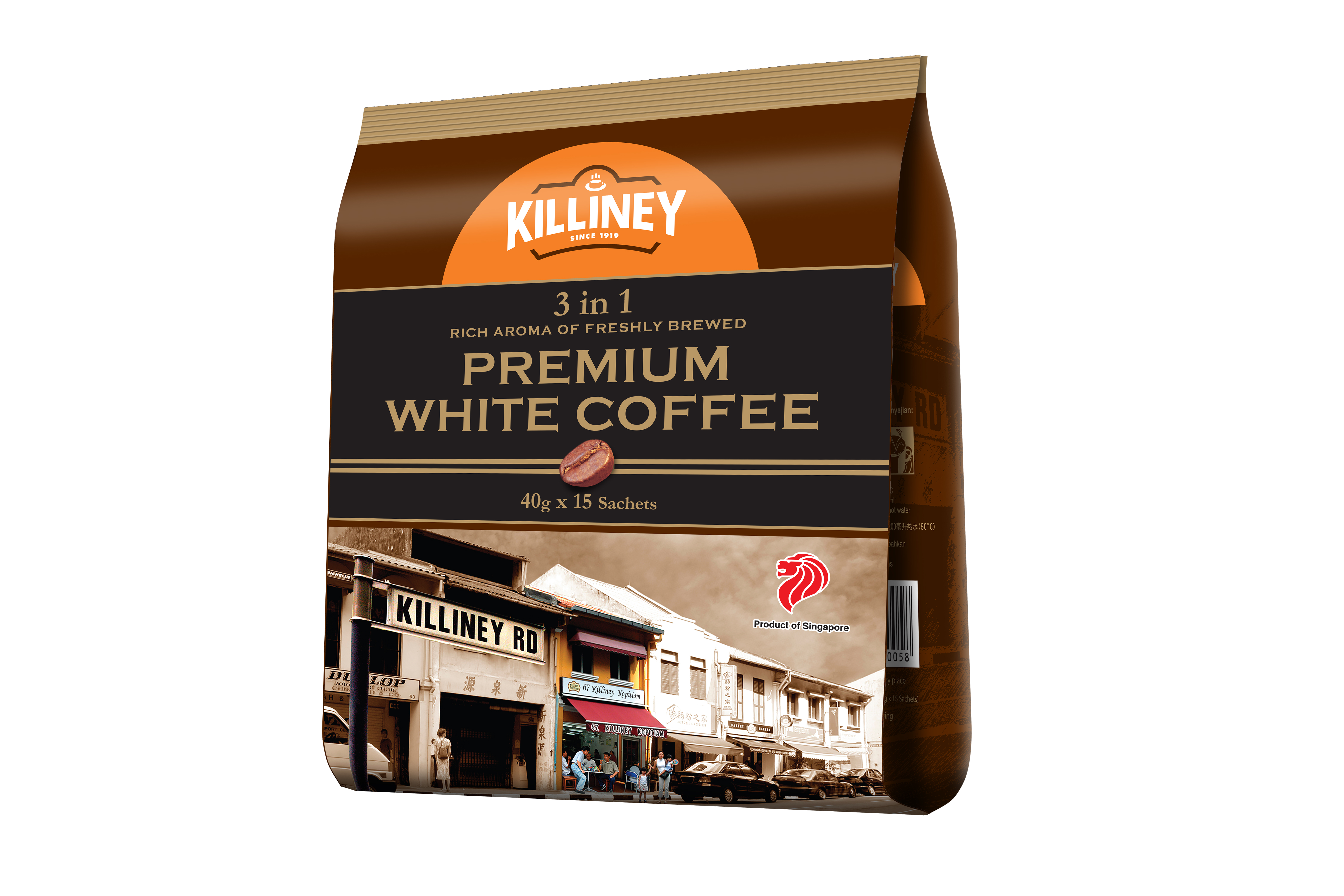 Túi 15 Gói Cà Phê Trắng Kem Sữa Hòa Tan 3-In-1 Cao Cấp Killiney 3-In-1 Premium White Coffee (15 gói x 40g)