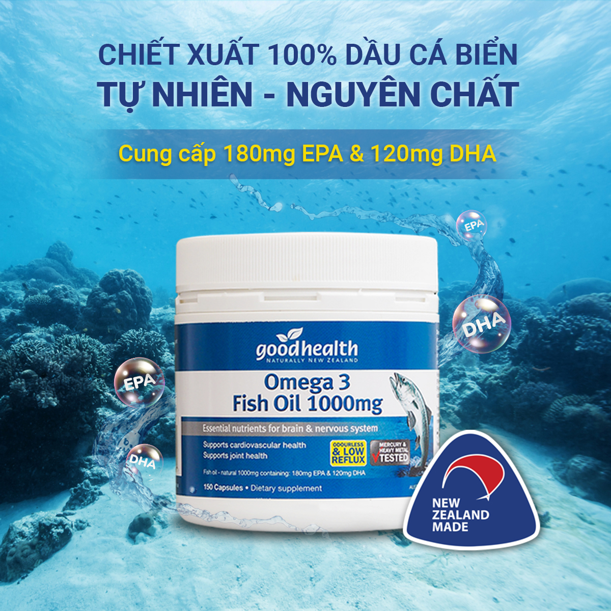 Thực phẩm chức năng Goodhealth Omega 3 Fish Oil 1000mg (150 Viên) - Nhập khẩu New Zealand