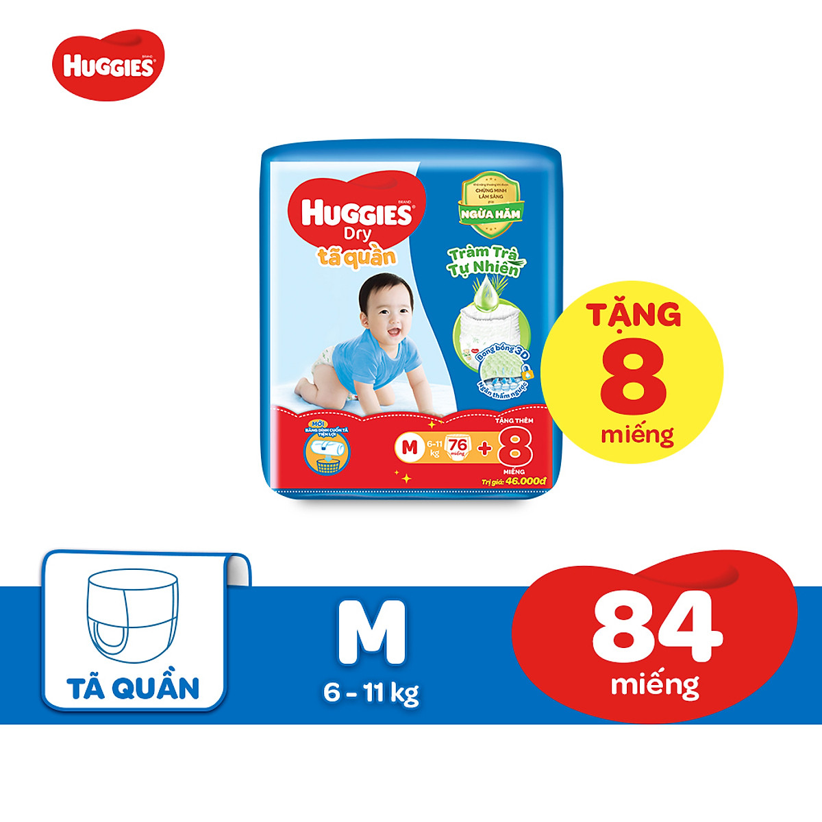 Tặng 8 miếng - Tã Quần Huggies Dry M76 ( TỪ 6-11kg)- HSD Luôn Mới