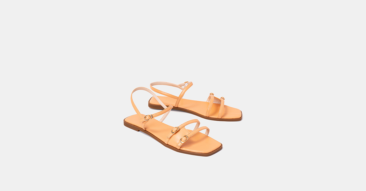 Giày Sandal 1cm Nữ Thời Trang JUNO Mũi Vuông Quai Ngang Cut Out SD01115