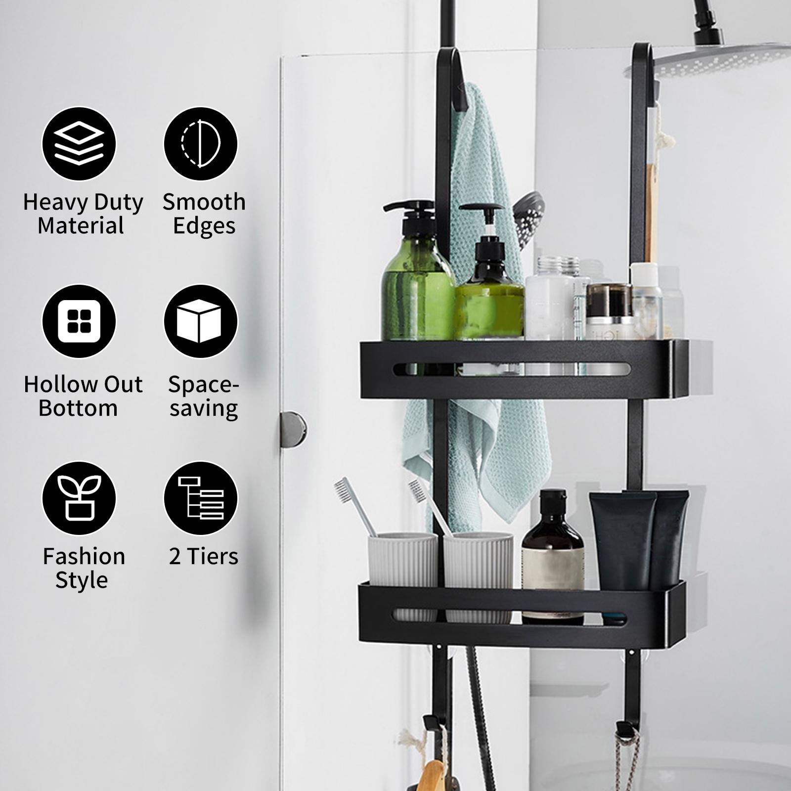 2 Tiers Over The Door Shower Caddy with Hooks Over Door Bathroom Shower Caddy Hanging Storage Organizer Shelves