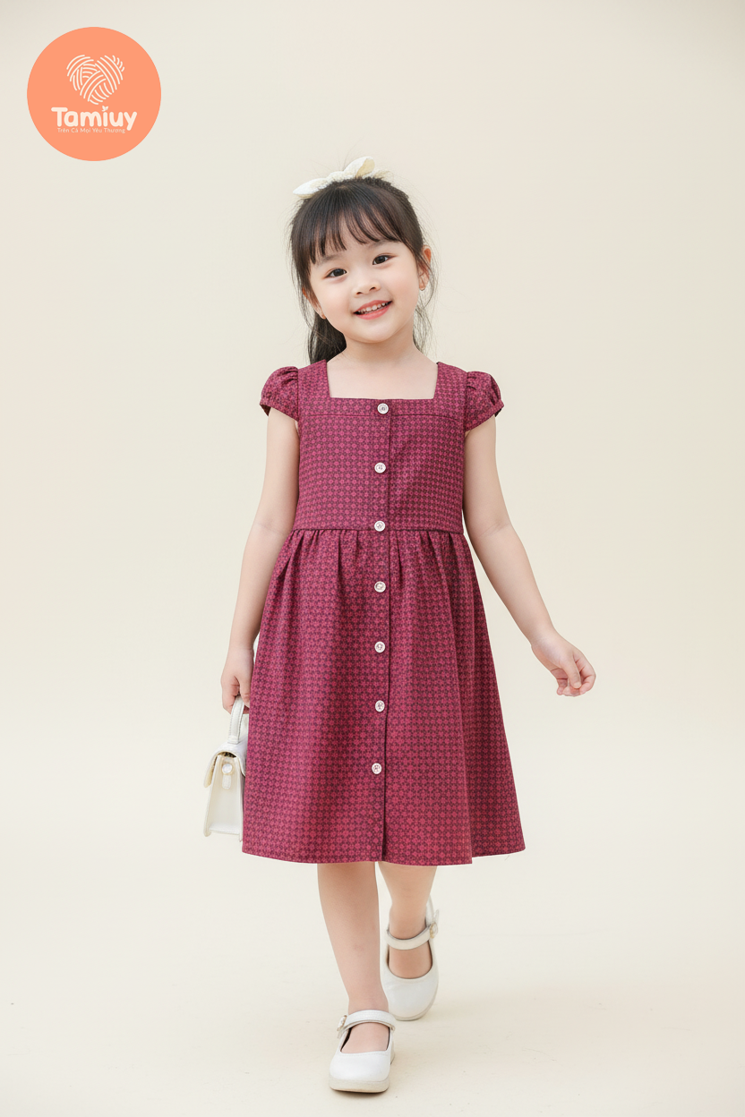 Đầm Bé Gái Tamiuy Hoa Nhí Cổ Vuông Cho Bé Gái 8-30 kg