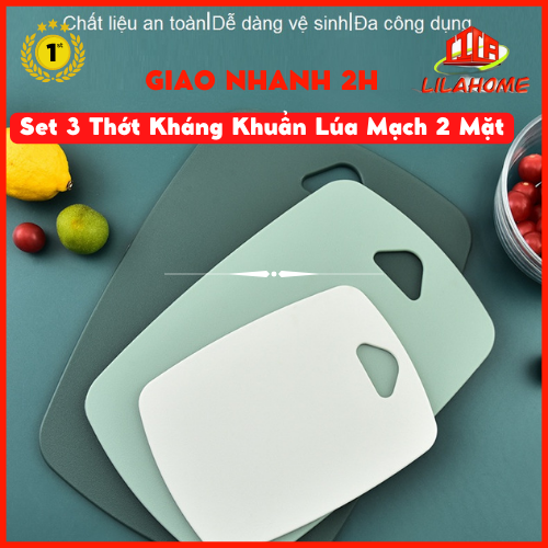 Set 3 Thớt Kháng Khuẩn Lúa Mạch 2 Mặt, Bộ 3 Thớt Kháng Khuẩn Đa Năng - Hàng Chính Hãng