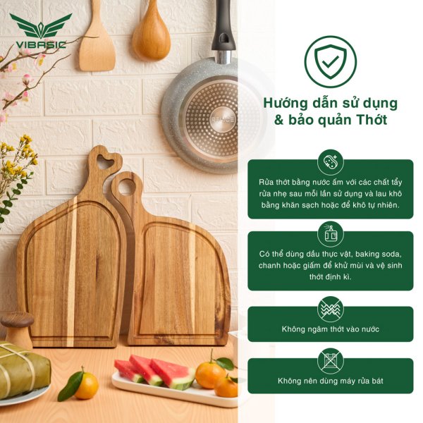 Bộ thớt Uyên ương gỗ Teak Vibasic 400x220x18mm và 340x220x18mm | cắt thái và trang trí món ăn