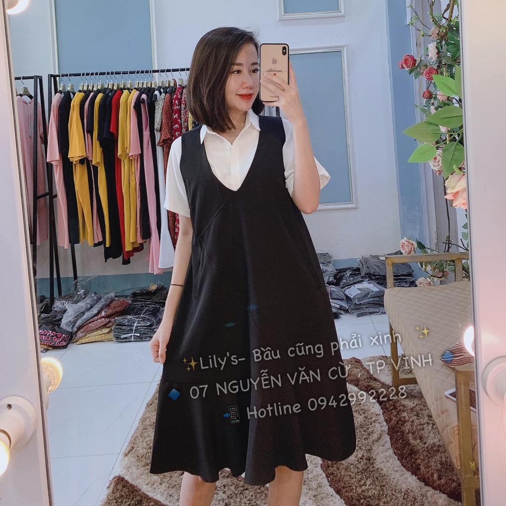 Yếm bầu công sở chất thái chéo dày dăn màu đen
