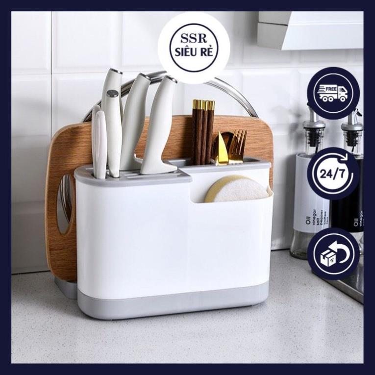 Khay kệ để dao thớt hộp ống đựng đũa muỗng kết hợp giá để úp thớt nắp vung để đồ nhà bếp