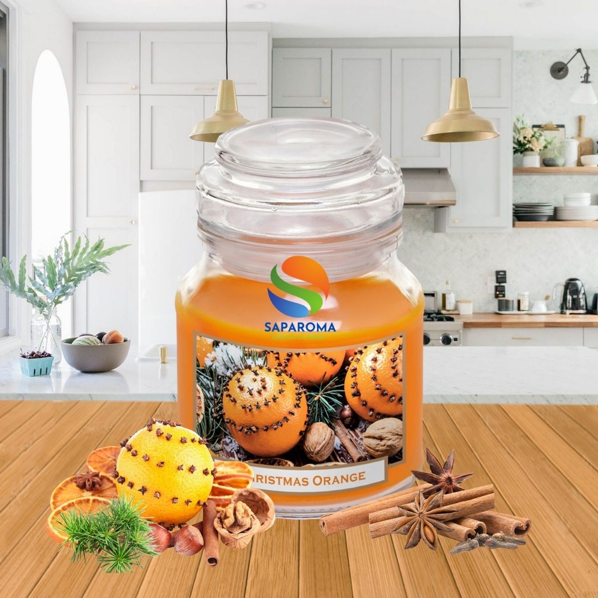 Hũ nến thơm Batek Christmas Orange 130g QT06653 - cam, quế, đinh hương, trang trí, thơm phòng, thư giãn, Hỗ trợ khử mùi