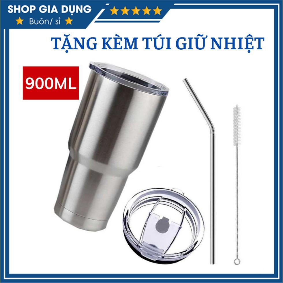 Cốc Giữ Nhiệt Thái Lan 900ml - Tặng Kèm Ống Hút Inox + Túi Giữ Nhiệt + Nắp Chống Tràn + Cọ Rửa