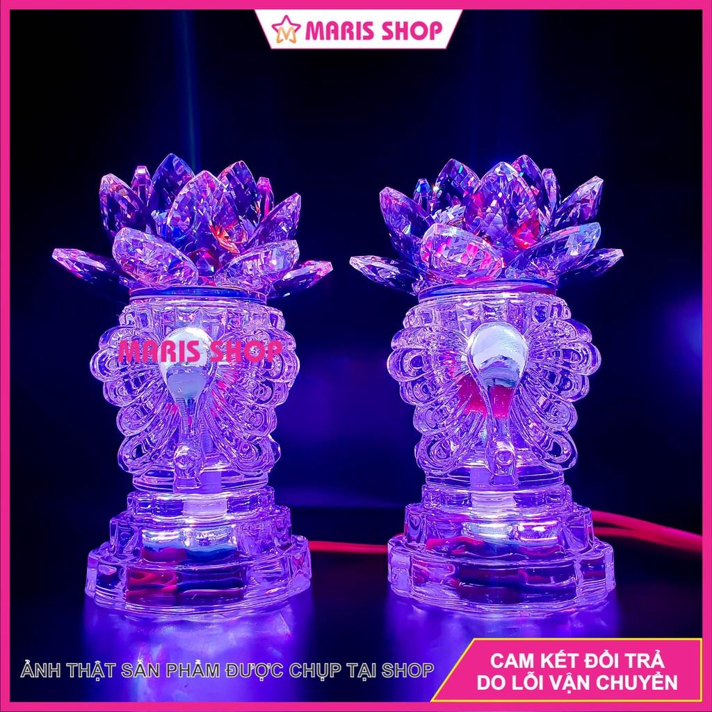 Đèn Hoa Sen PHA LÊ Nguyên Khối LED Đổi Màu Để Bàn Thờ Phật, Bàn Thờ Gia Tiên