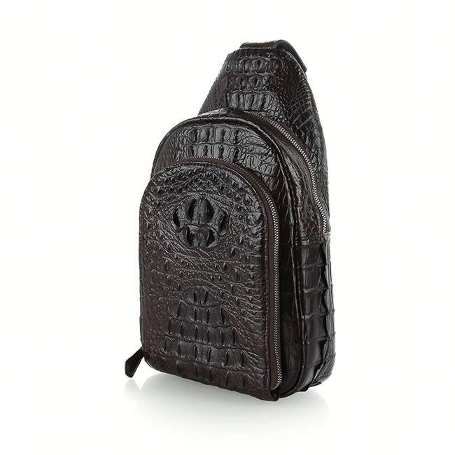 Túi đeo trước nam da cá sấu Huy Hoàng màu nâu đất HC6286