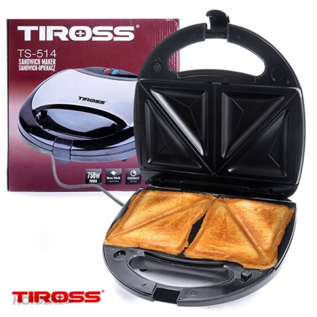 Kẹp Nướng Điện Sandwich, Kẹp Nướng Bánh Mì Hot Dog Tiross TS514 Chống Dính, Công Suất 750W, Thương Hiệu Ba Lan - Hàng chính hãng