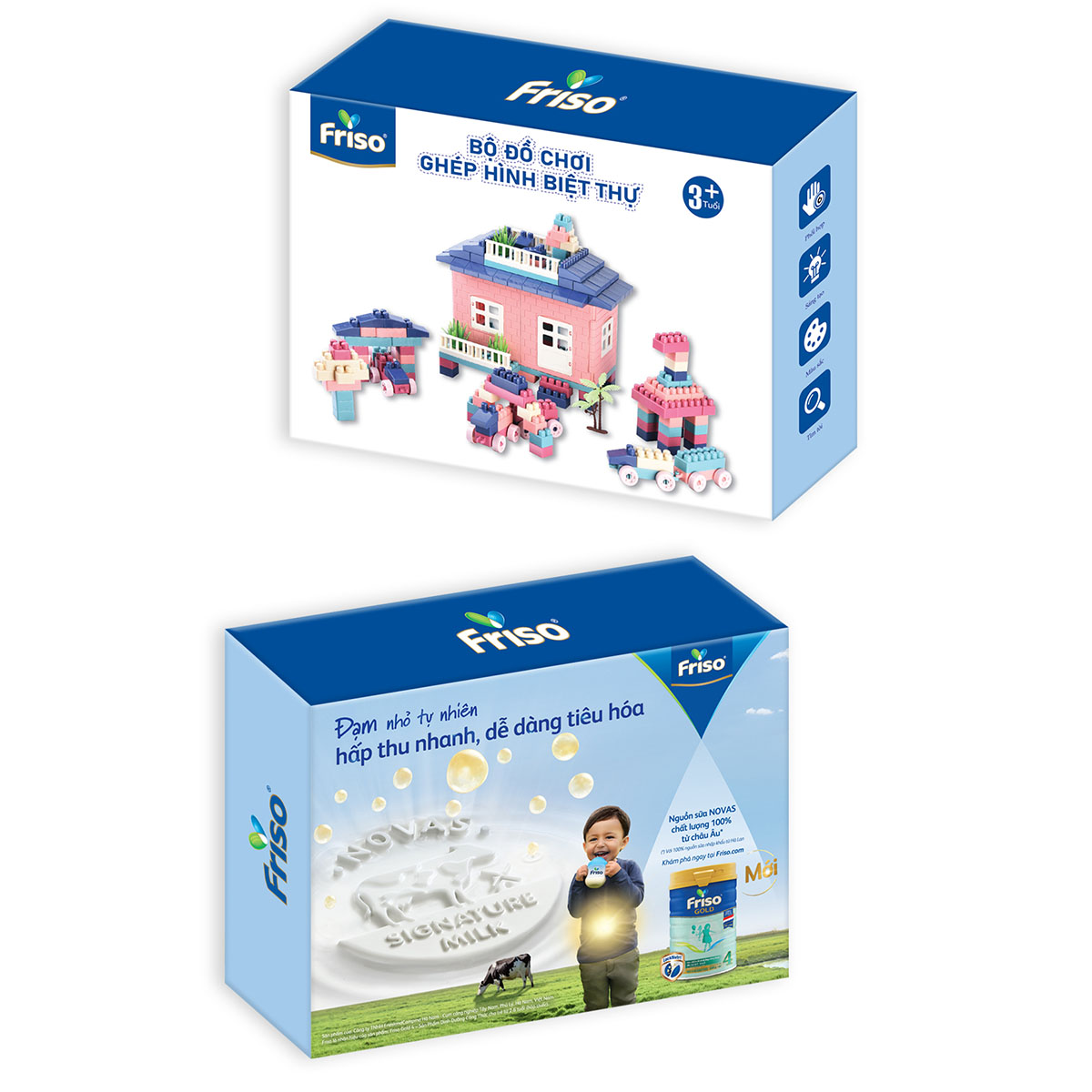Combo 2 lon sữa Friso Gold 4 - Tặng 1 bộ đồ chơi ghép hình biệt thự