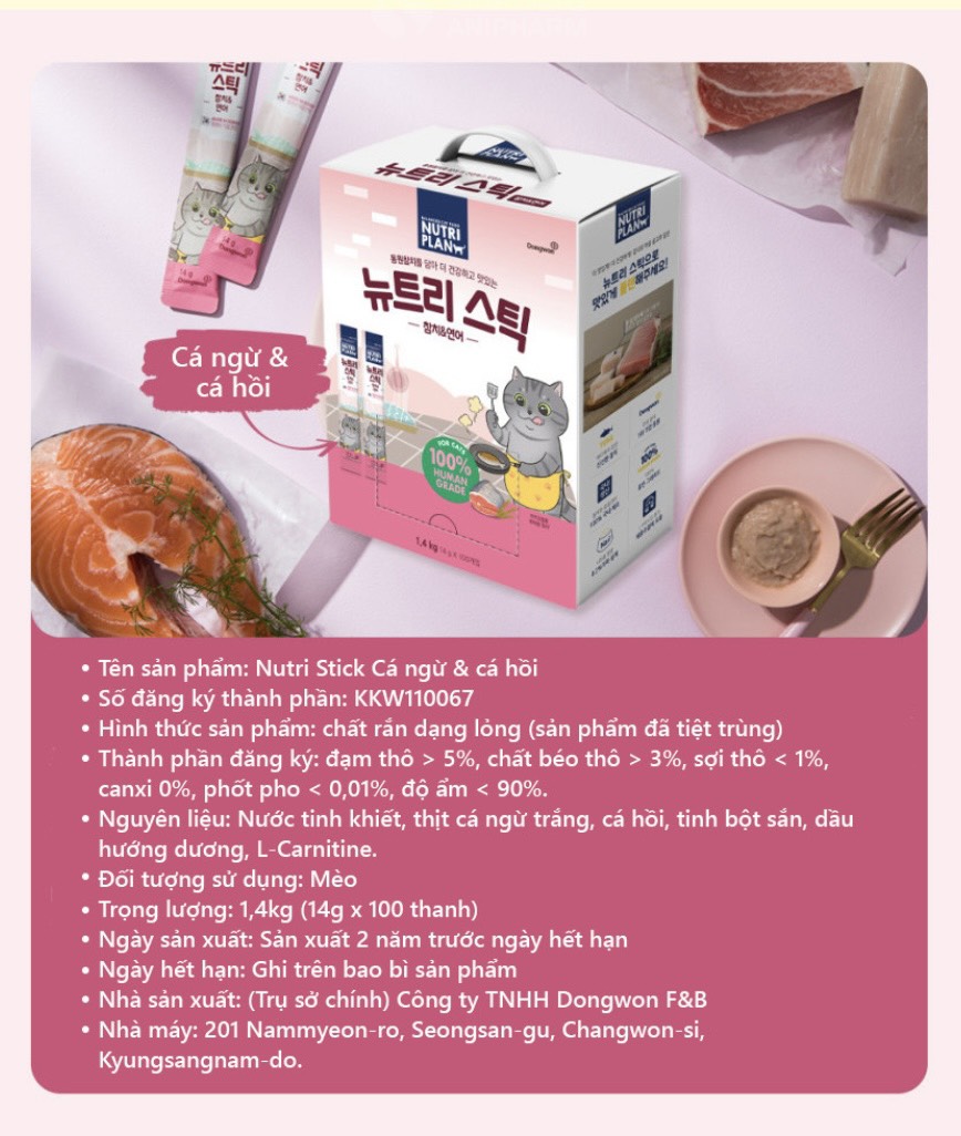 Súp Thưởng Nutri Plan Stick Dành Cho Mèo Trưởng Thành Làm Từ Cá Ngừ Thượng Hạng Nhập Khẩu Hàn Quốc 14g - cá ngừ &amp; cá hồi
