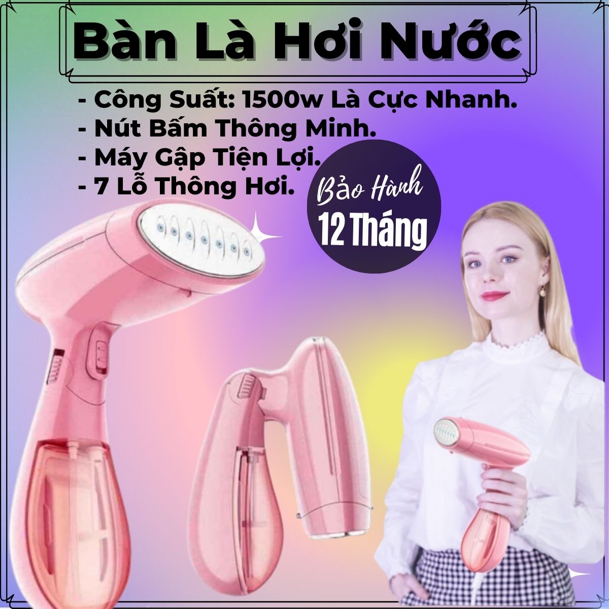 Bàn Là Hơi Nước Cầm Tay Có Thể Gấp Gọn Mang Đi, Công Suất 1500W Giúp Ủi Đồ Siêu Nhanh Với 7 Lỗ Hơi Và Bình Chứa 130ml