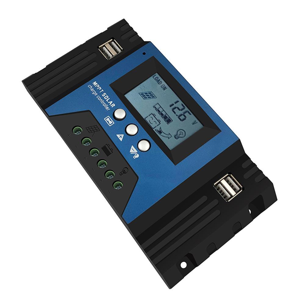 60A MPPT Solar Charge Controller 12/24V Auto Focus Solar Panel Controller Battery Intelligent Regulator with 4 USB Output Adjustable Parameter LCD Display Timer Setting