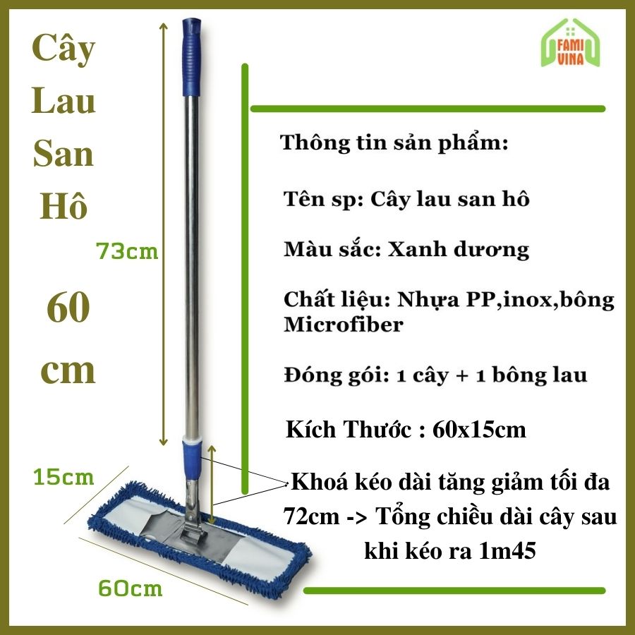 Cây lau nhà công nghiệp 60cm-Cây lau sàn bông san hô siêu sạch dùng cho trường học,bệnh viện,nhà hàng,khách sạn