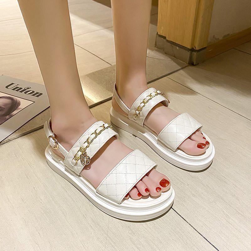 (2 Màu) Sandal nữ Trần Chỉ Viền Xích Kiểu Dáng Học Sinh Cực Đẹp