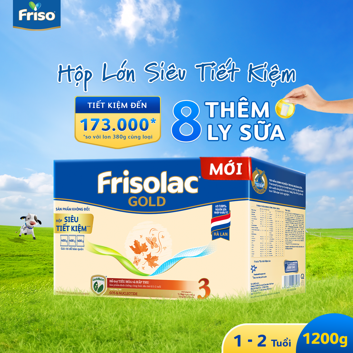 Combo 2 Hộp Sữa Bột Friso Gold 3 Hộp Giấy 1200G/hộp (Dành cho trẻ 1 - 2 tuổi)