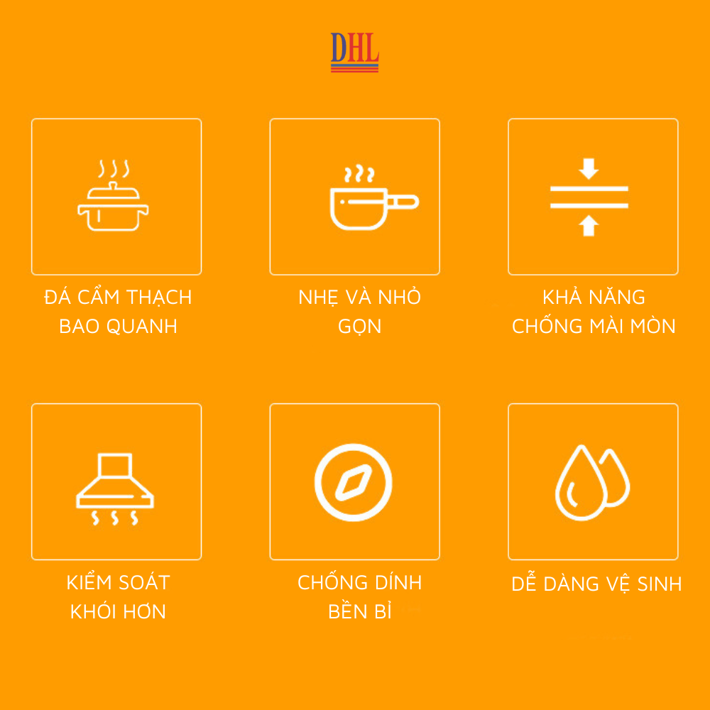 Bộ nồi chảo bếp từ vân đá chống dính cao cấp Mitomo Giyoca 4 món - Hàng chính hãng BH 24 tháng