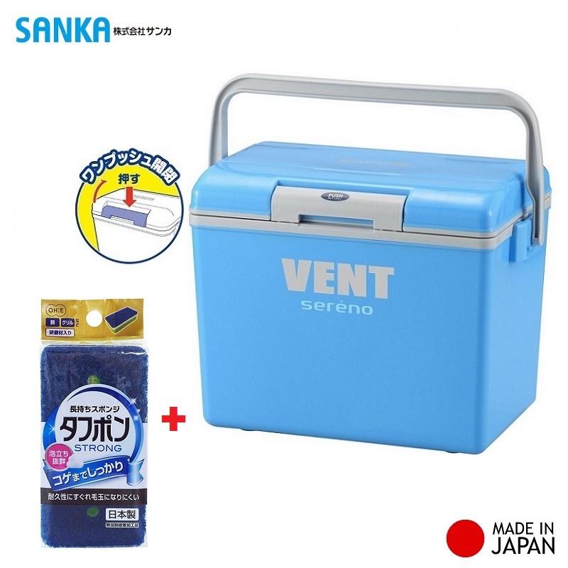 Combo Thùng đá Sanka Vent Sereno 24.5 lít + Mút chuyên dụng rửa xoong nồi 2 mặt (thô/ mịn) nhãn hiệu Ohe hàng Made in Japan