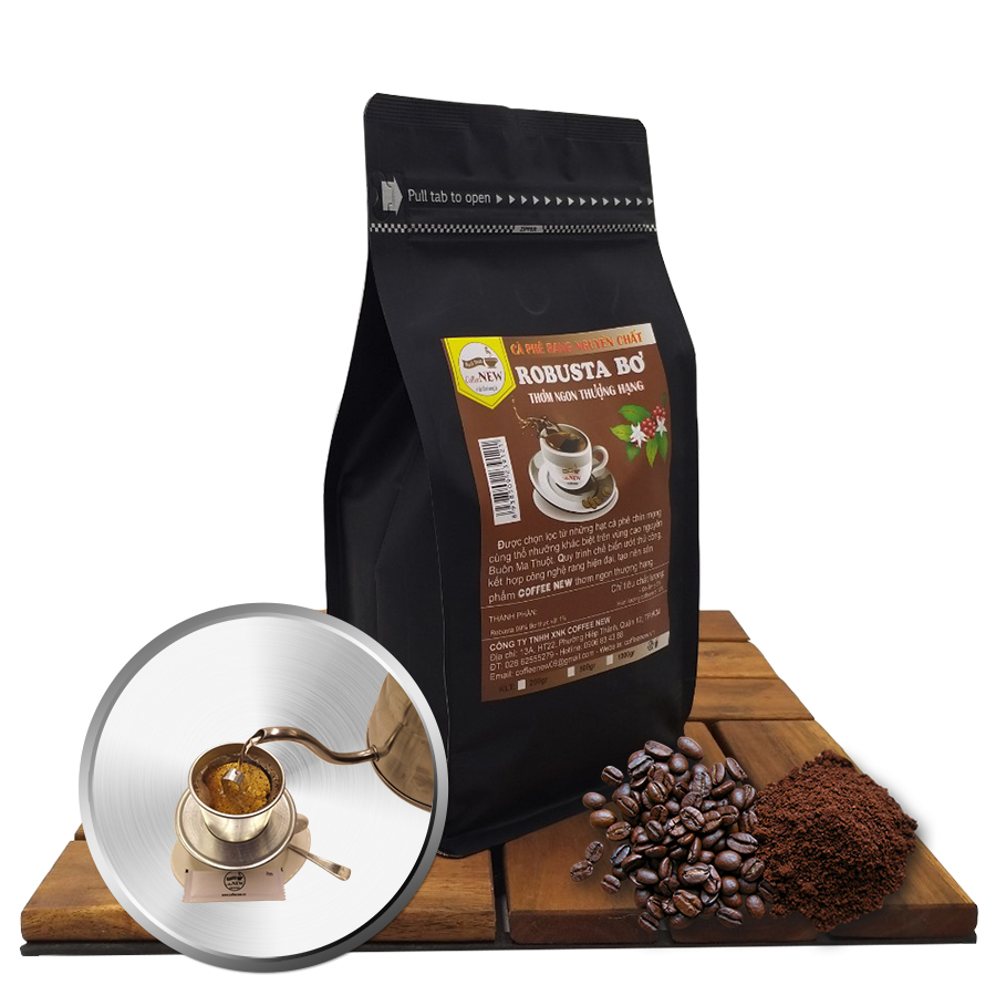 1KG Cà Phê ROBUSTA BƠ - 2Gói 500gr - TẶNG Phin Pha Cà Phê - Dạng Hạt Pha Phin - Hương Thơm Nồng - Coffee New