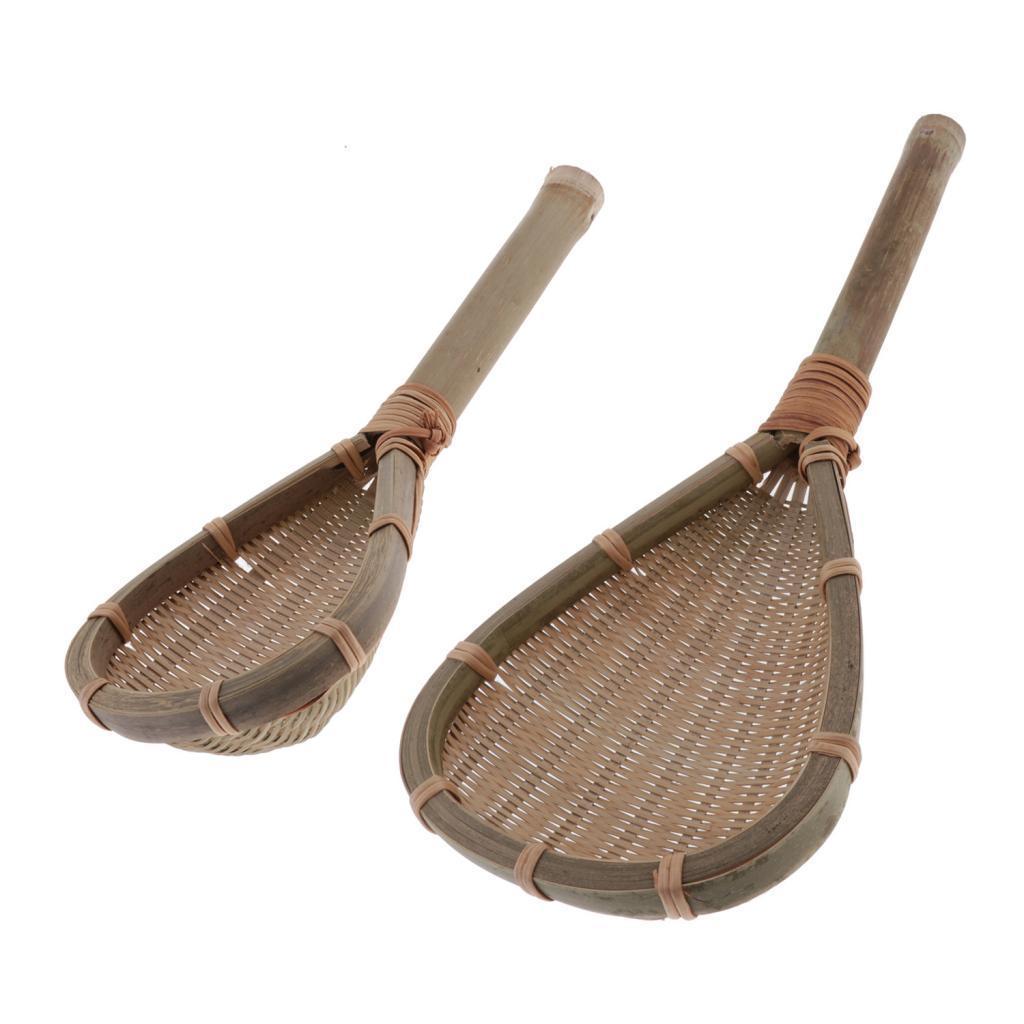 Handmade Bamboo Food Mesh Strainer Woven Rice Strainer Colander Spoon